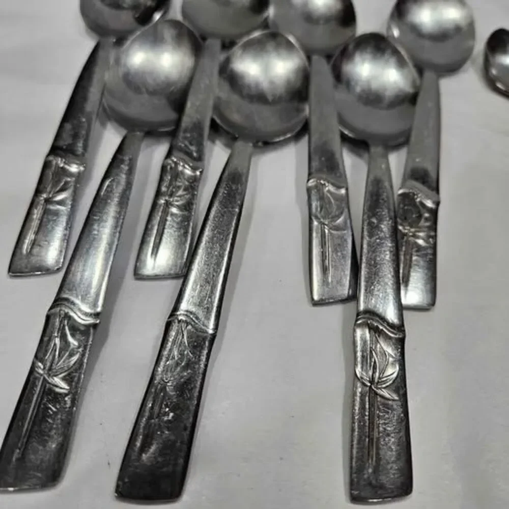 Large Lot Bamboo Handle Silverware vintage Japan